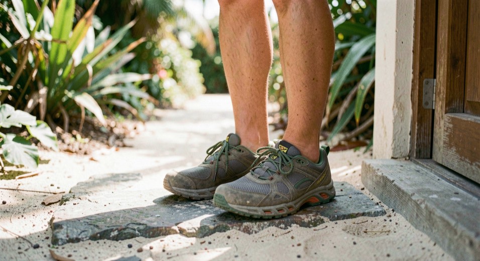 Reef and sunshine routine: footwear choice and a safe entry path
